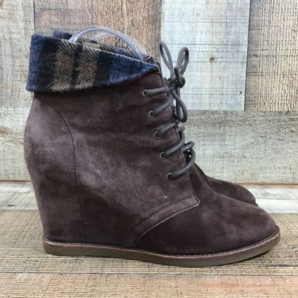 Johnston & Murphy Brown Leather Wedge Hiking‎ Boots Womens 6M Granny Lumberjack
